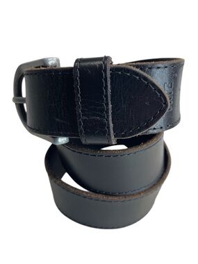 Frye Men's Dark Chocolate Brown Genuine  Leather Belt Pewter Look Buckle Size 32